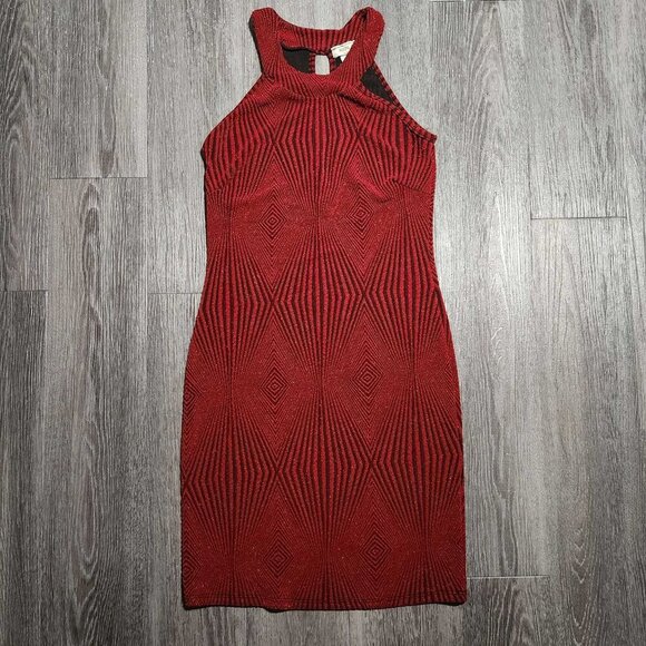 Vintage 90s chic red metallic halter midi bodycon dress - Picture 5 of 8
